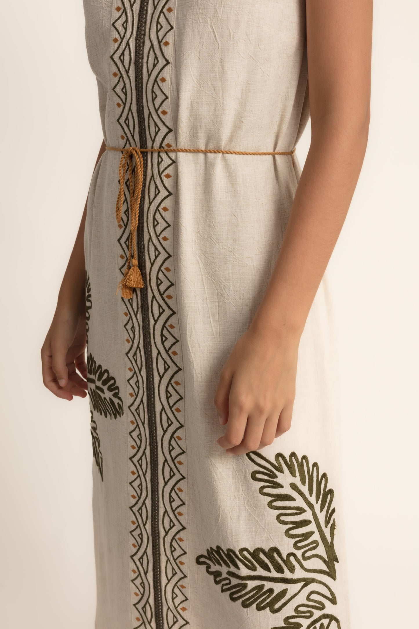Vestido midi palmeras mezcla lino
