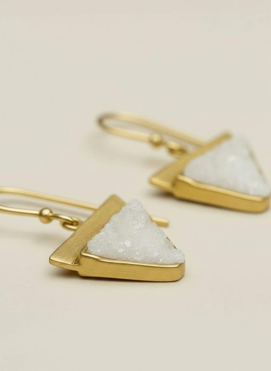 Pendientes triangulo piedra drusa blanca Blanco Surkana