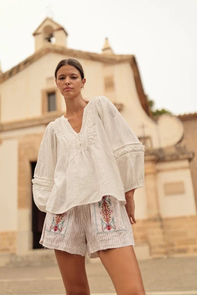 Blusa algodón bordada blanco Luna Llena