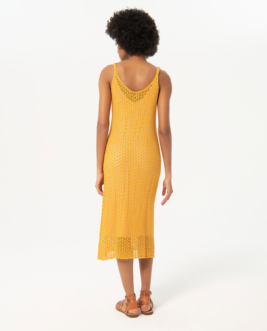 Vestido largo en punto de crochet amarillo Surkana