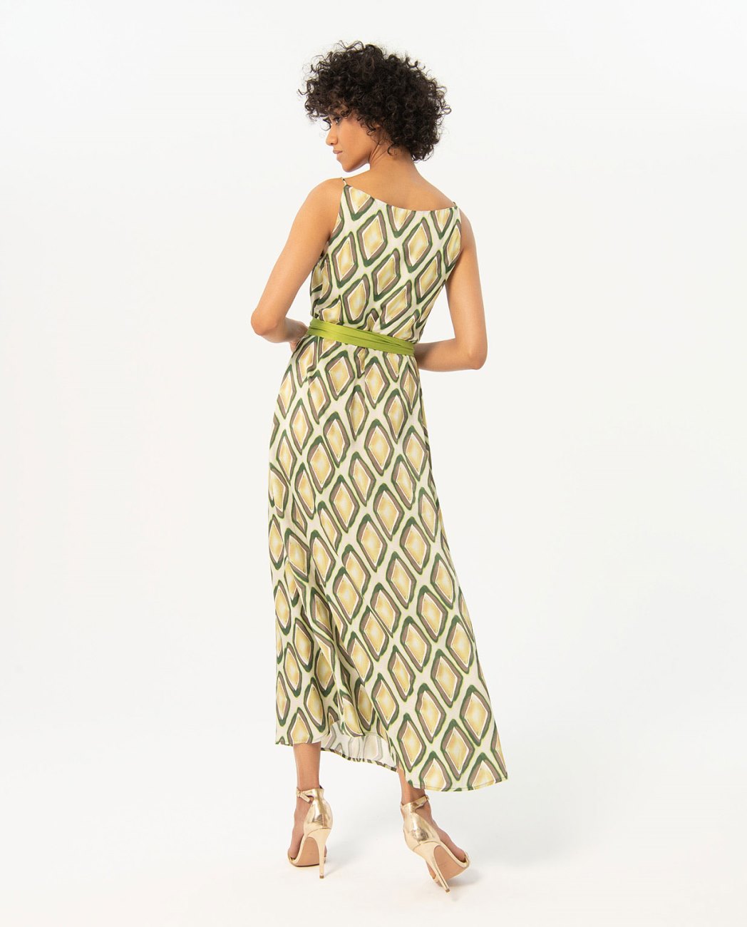 Vestido tirantes, escote drapeado verde Surkana
