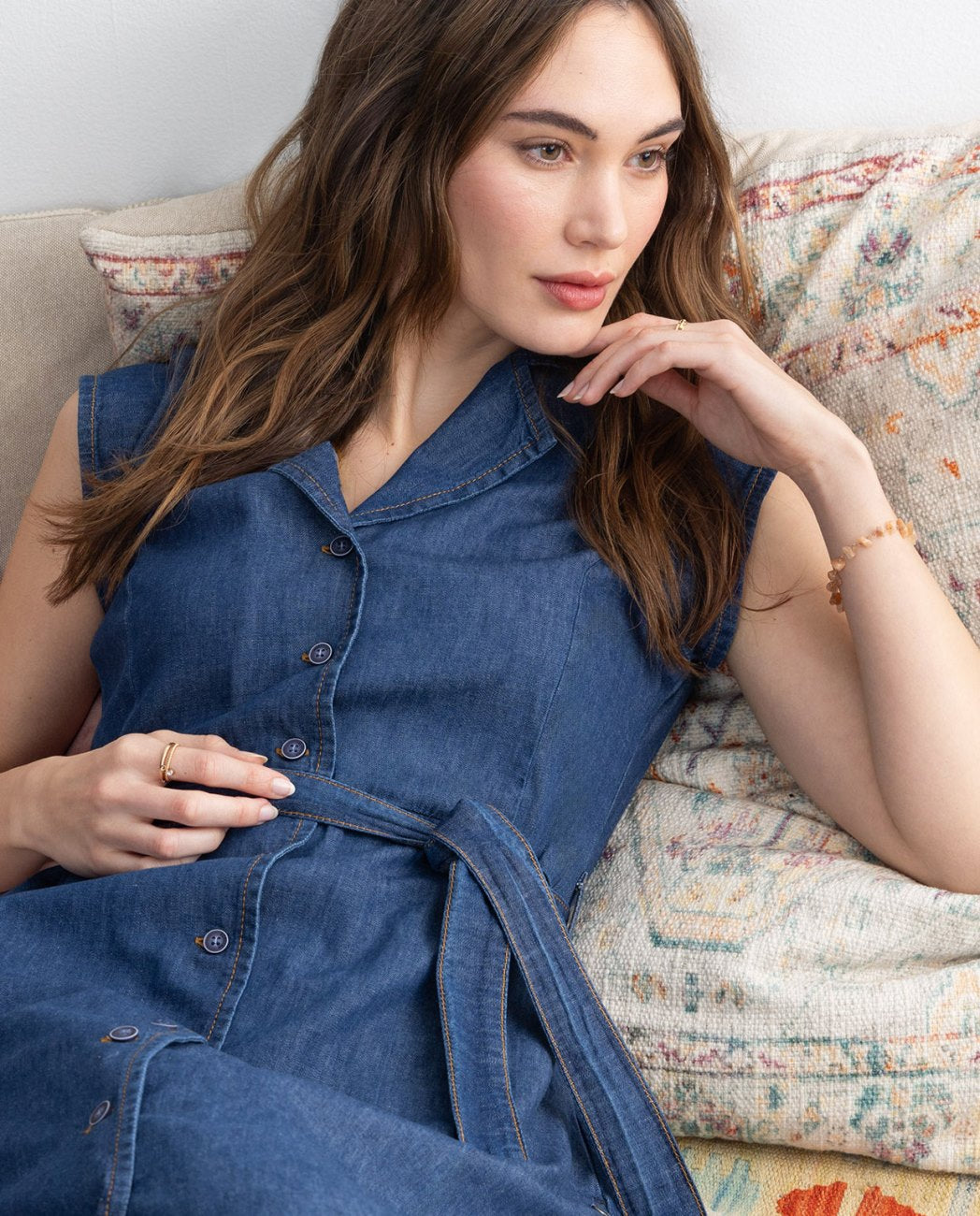 Vestido camisero con cinturón Azul Surkana