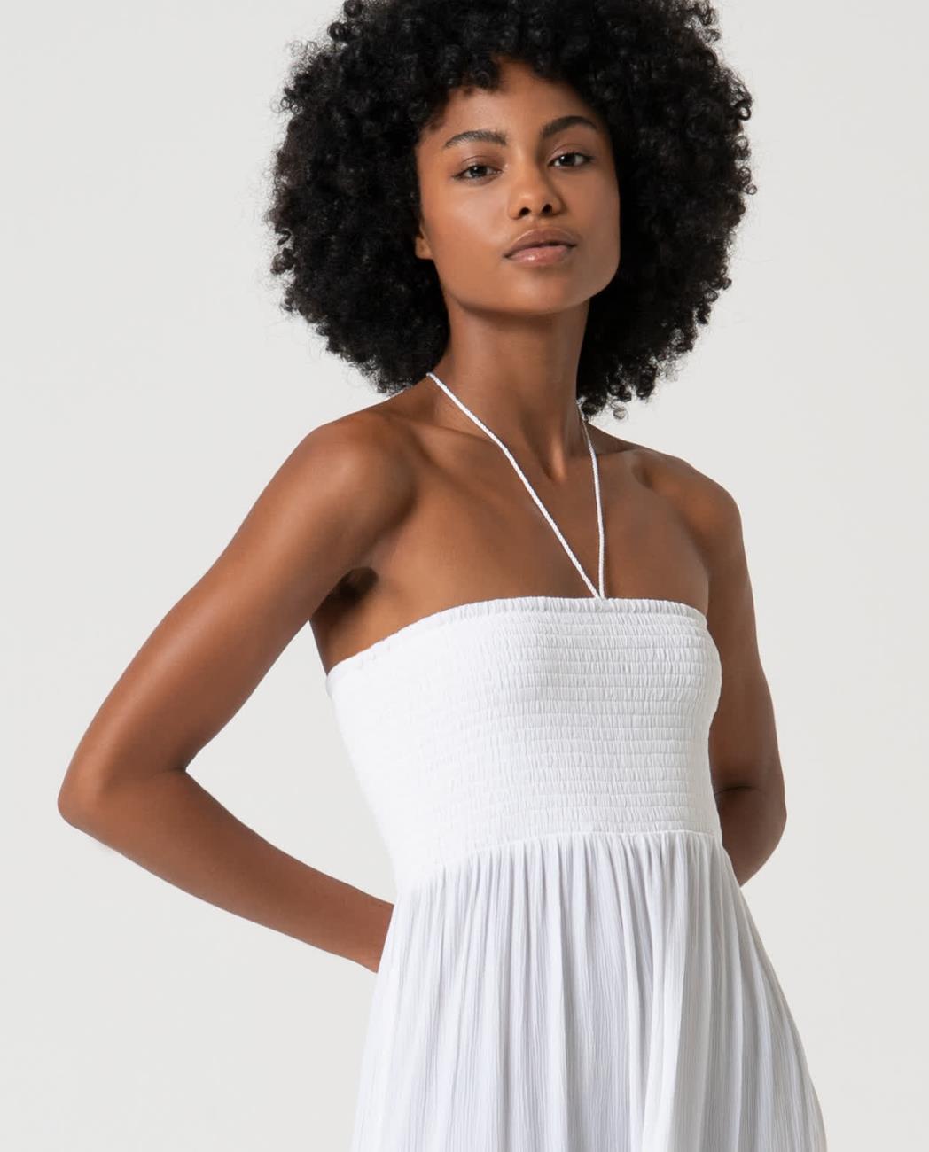 Vestido fruncido anudado al cuello Blanco Surkana