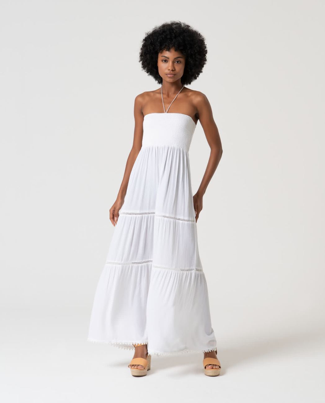 Vestido fruncido anudado al cuello Blanco Surkana