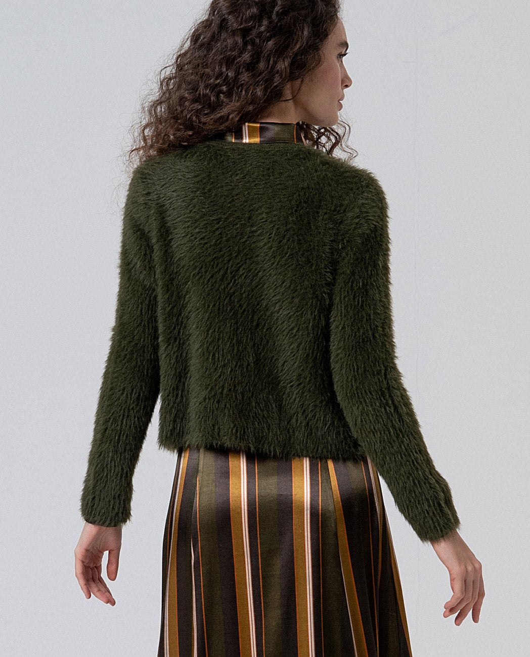 Chaqueta tricot con efecto pelo verde Surkana