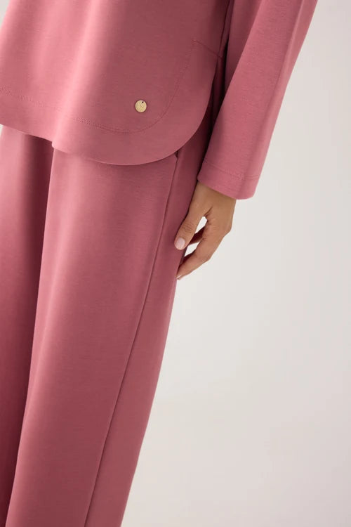 Pantalones rectos afelpados tiro alto y cintura ajustable rosa