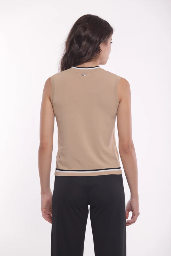 Top de punto con lazo bicolor camel Mimi Mua