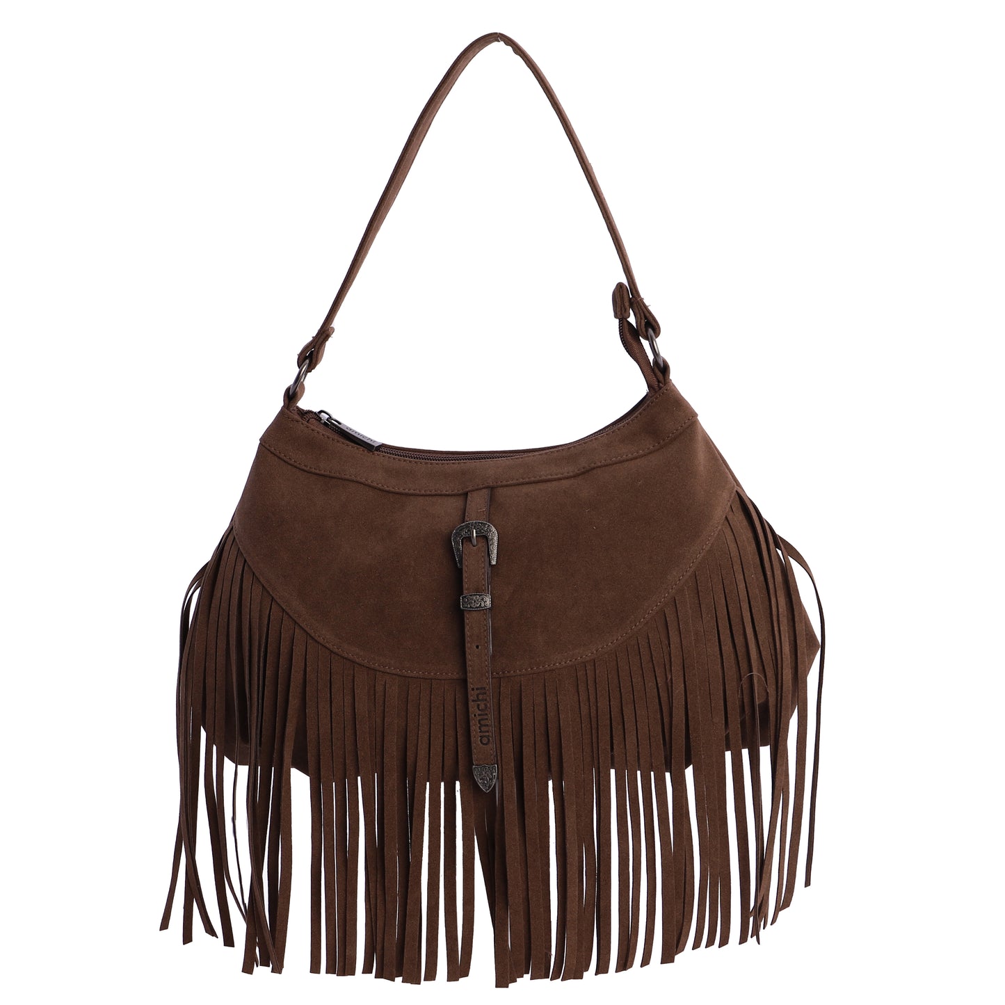 Bolso hombro flecos chocolate amichi