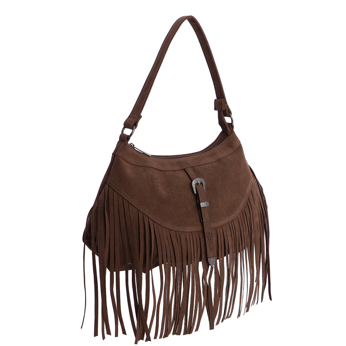 Bolso hombro flecos chocolate amichi