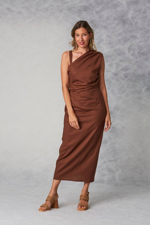 Vestido drapeado chocolate Amichi