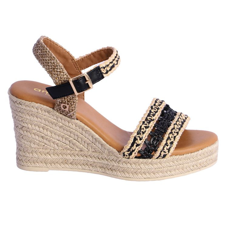 Sandalia de cuña beige negra Amichi