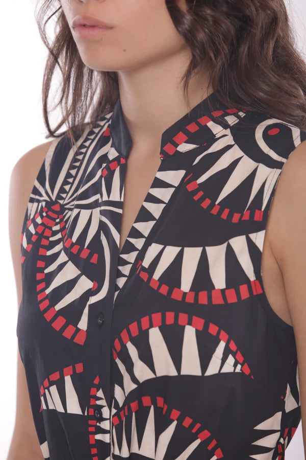 Vestido camisero sin mangas con estampado de palmeras Mimi-Mua