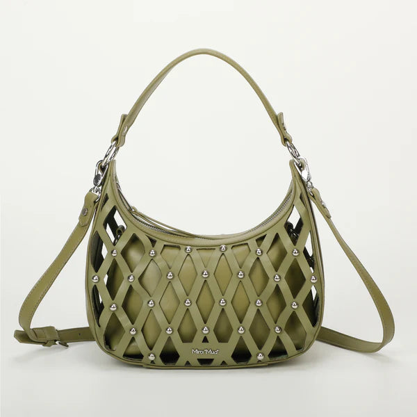 Bolso de hombro efecto red tachuelas kaki Mimi Mua