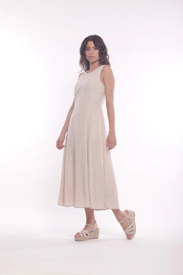 Vestido largo mezcla lino beige Mimi-Mua