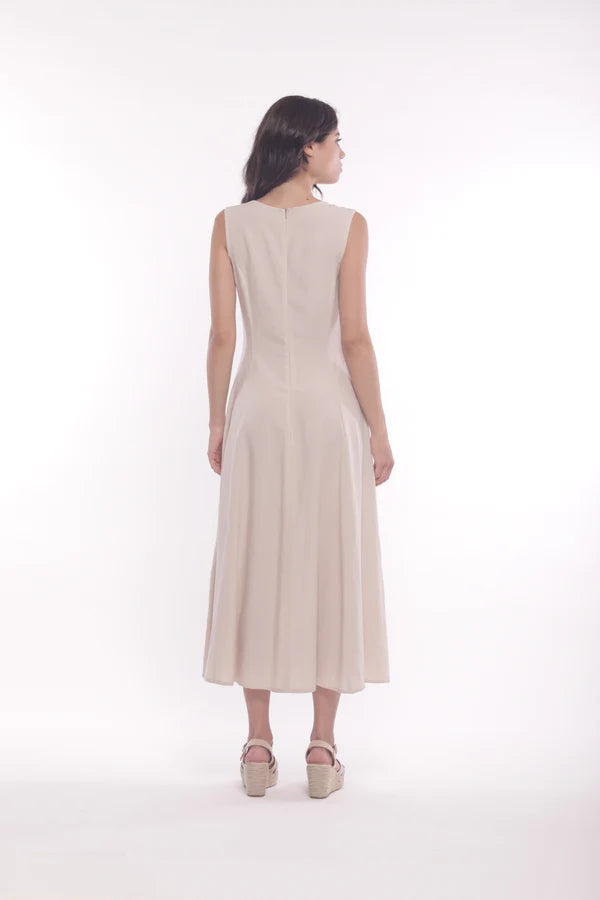 Vestido largo mezcla lino beige Mimi-Mua