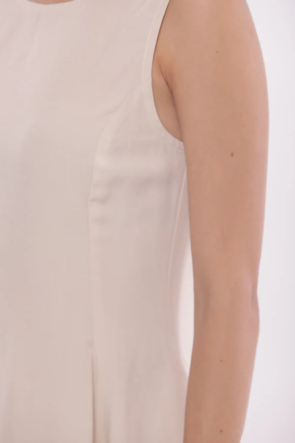 Vestido largo mezcla lino beige Mimi-Mua