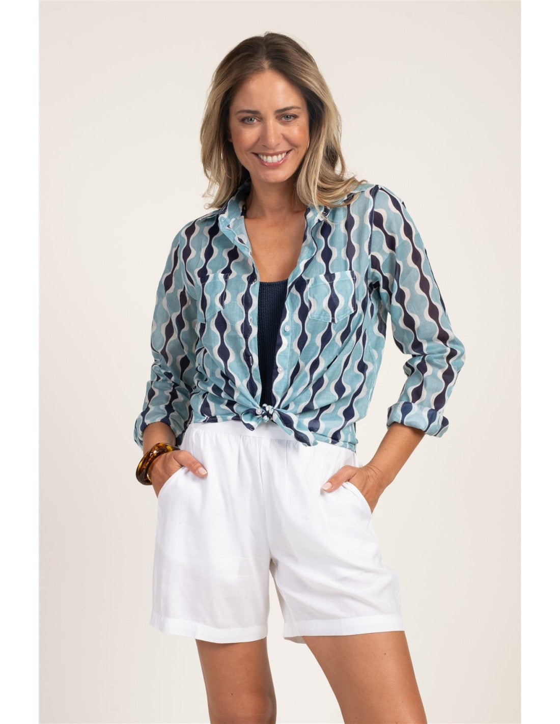 Camisa algodón estampado azul