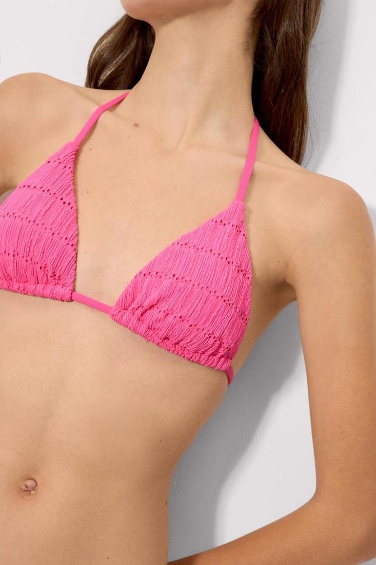 Bikini triángulo calado rosa