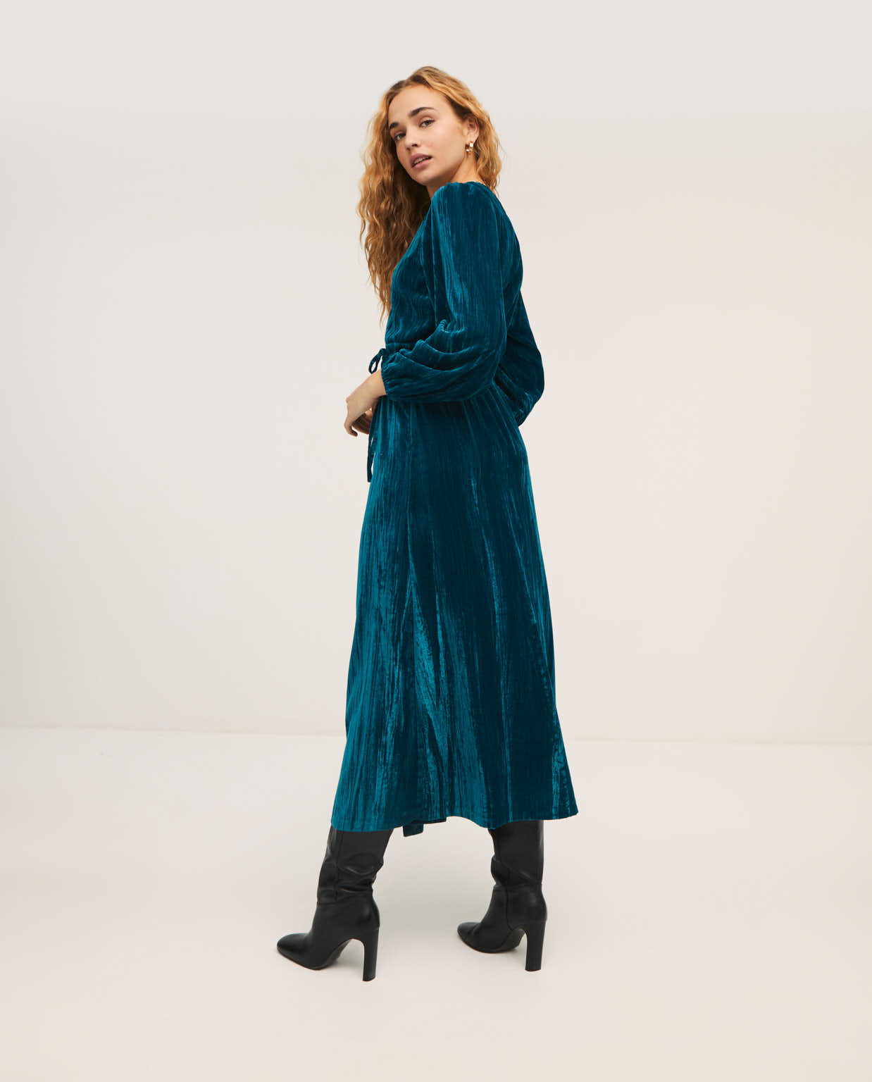 Vestido terciopelo turquesa Surkana