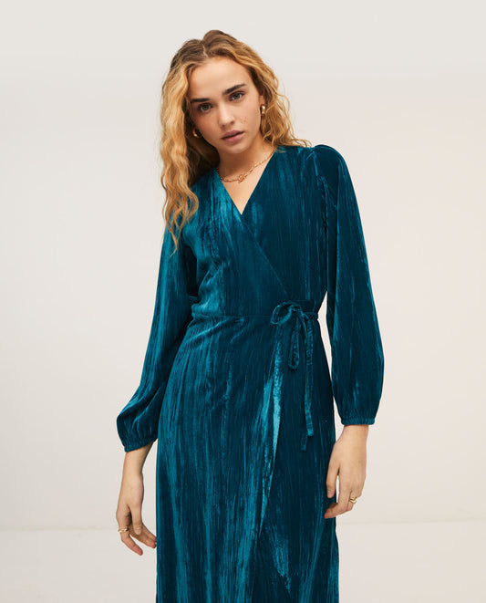 Vestido terciopelo turquesa Surkana