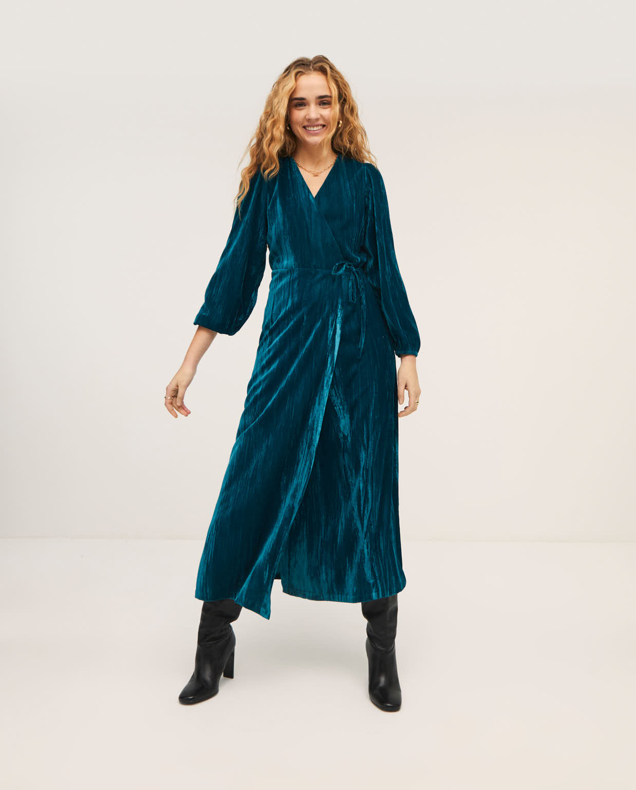 Vestido terciopelo turquesa Surkana