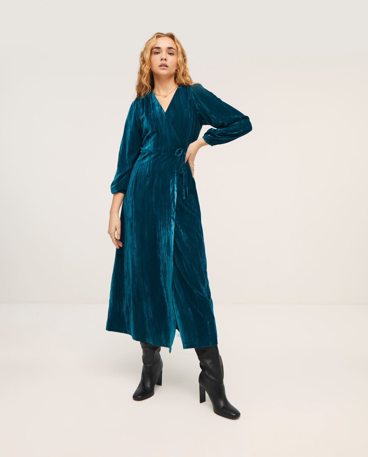 Vestido terciopelo turquesa Surkana