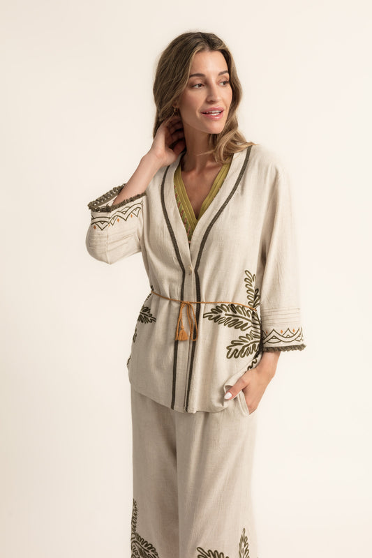 Chaqueta bordado palmeras mezcla lino
