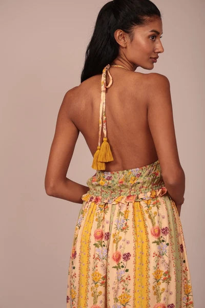 Vestido largo cuello halter estampado Luna Llena