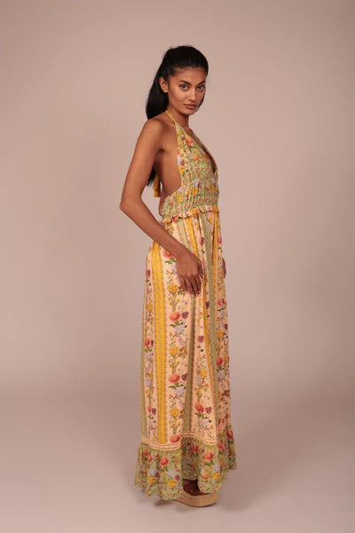 Vestido largo cuello halter estampado Luna Llena