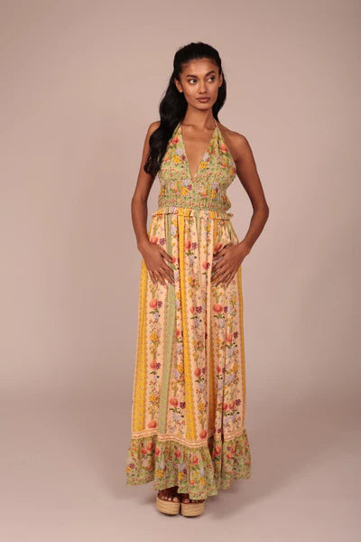 Vestido largo cuello halter estampado Luna Llena