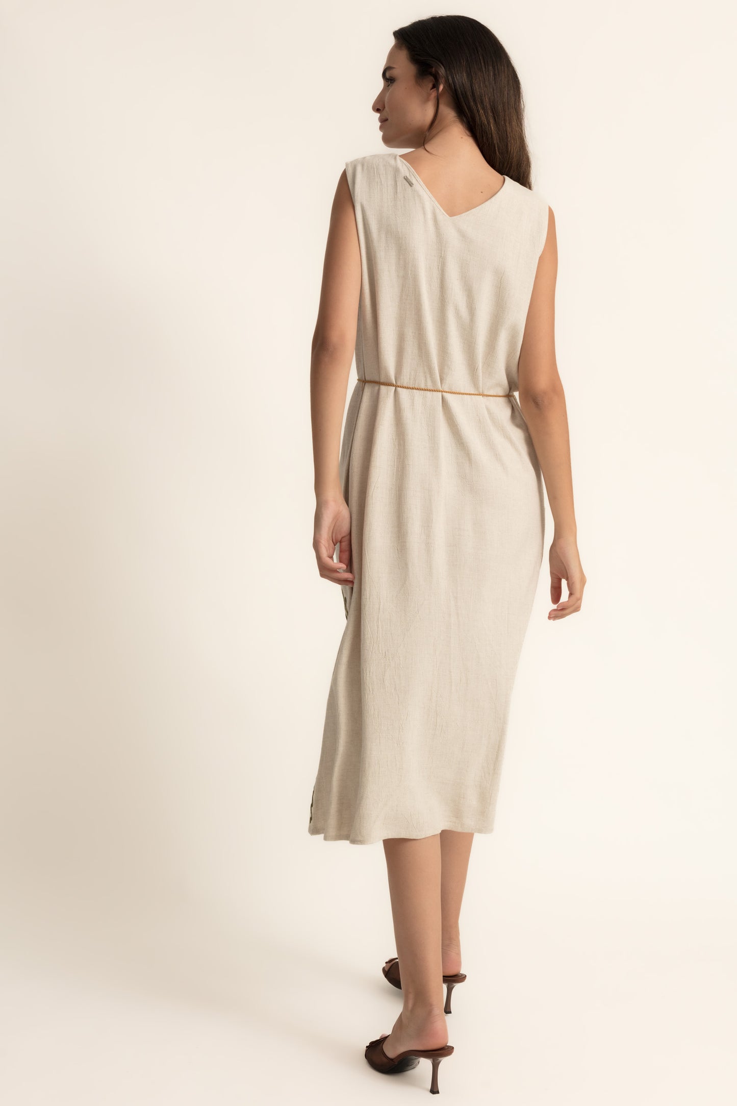 Vestido midi palmeras mezcla lino