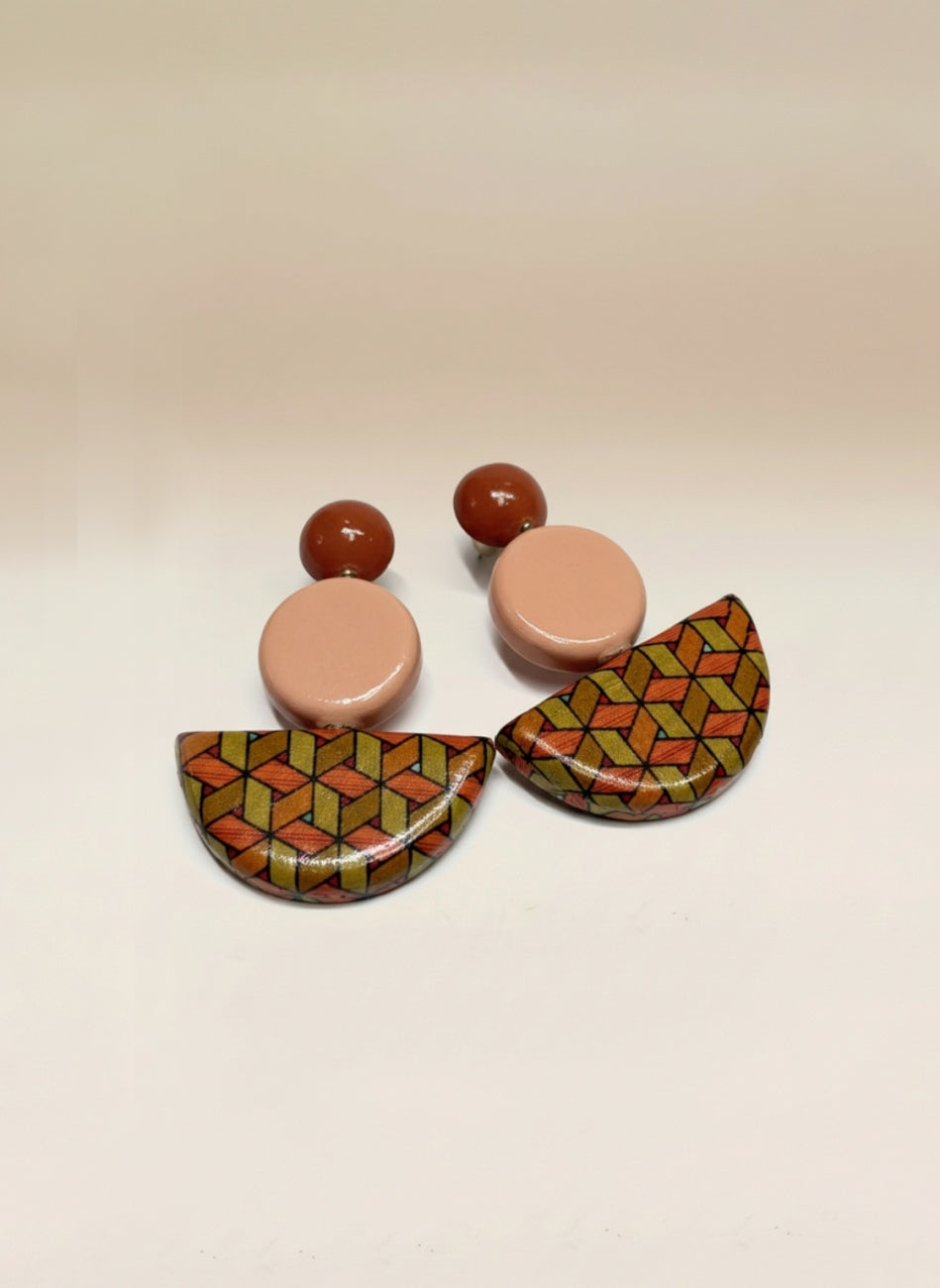 Pendientes print geométrico Rojo Surkana