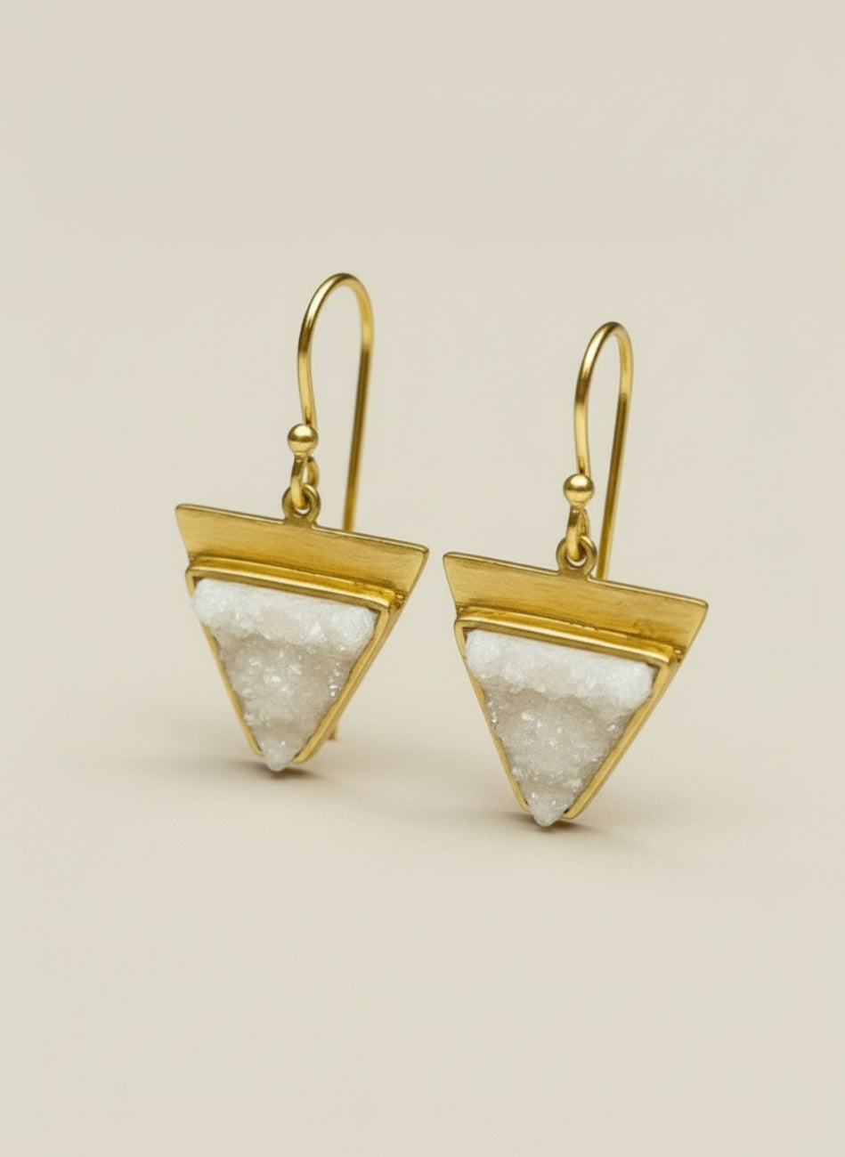 Pendientes triangulo piedra drusa blanca Blanco Surkana
