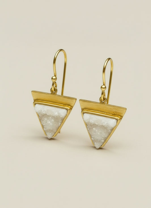 Pendientes triangulo piedra drusa blanca Blanco Surkana