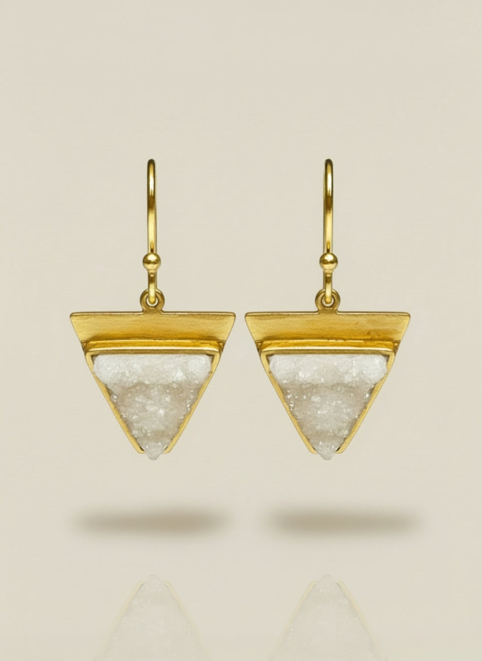 Pendientes triangulo piedra drusa blanca Blanco Surkana