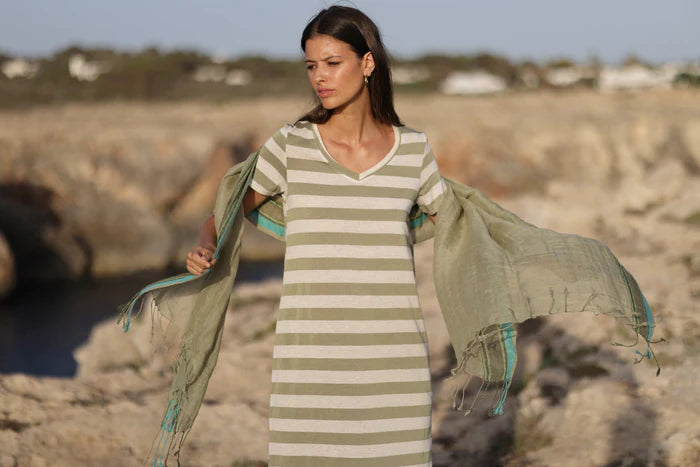 Vestido algodón rayas verde Luna Llena