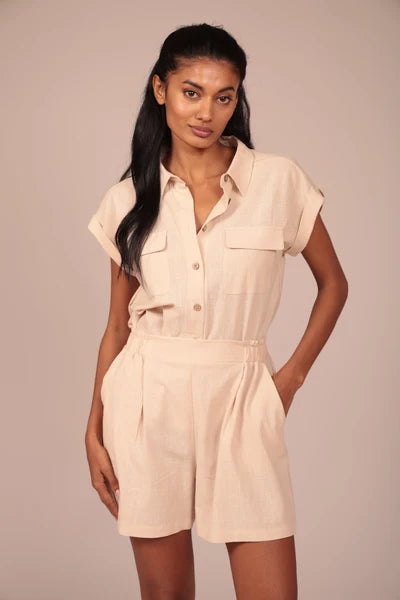Camisa manga corta beige Luna Llena
