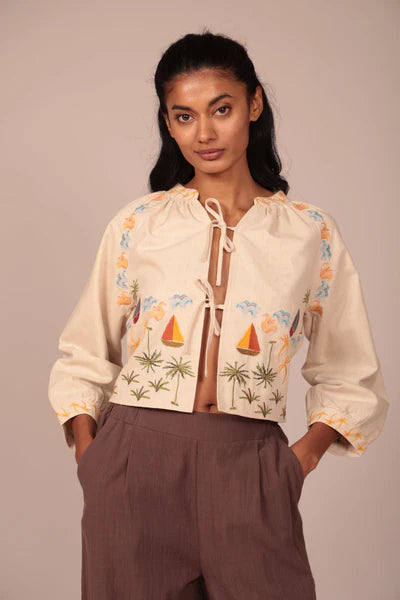 Chaqueta corta bordado estampado Luna Llena