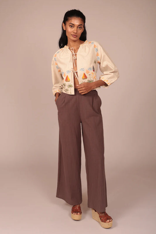 Pantalón lino marrón Luna Llena
