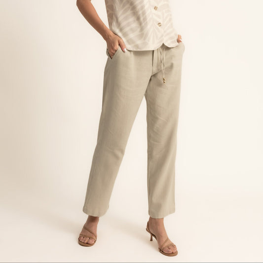 Pantalón beige mezcla lino