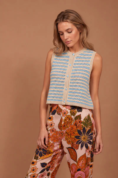 Chaleco rayitas celeste Luna Llena