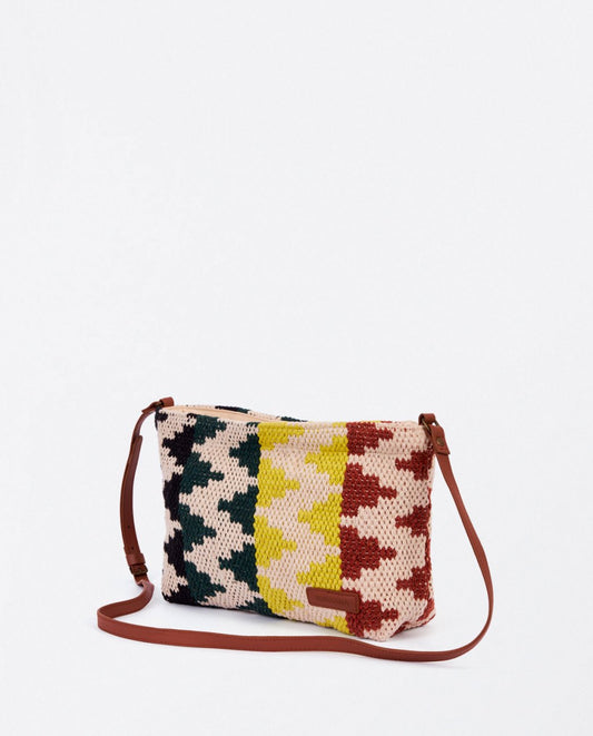 Bolso bandolera tejido zigzag con cremallera verde Surkana