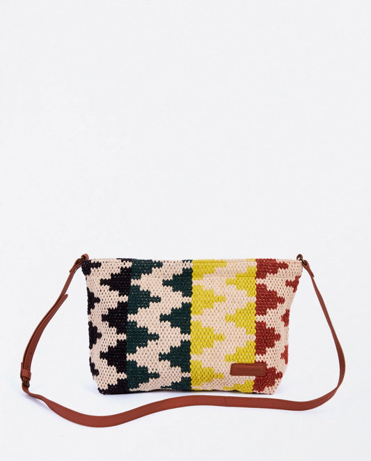 Bolso bandolera tejido zigzag con cremallera verde Surkana