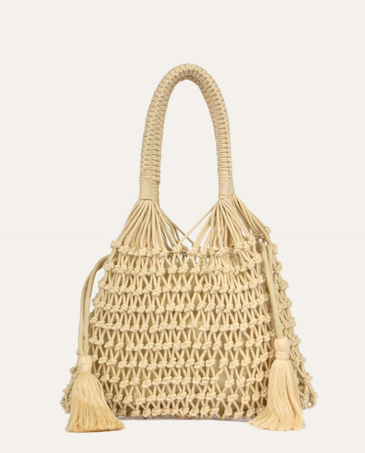Bolso algodón tejido a mano beige Surkana