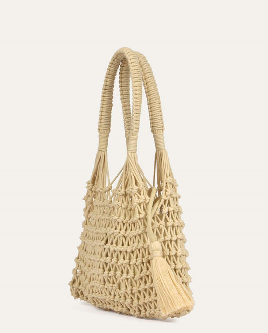 Bolso algodón tejido a mano beige Surkana