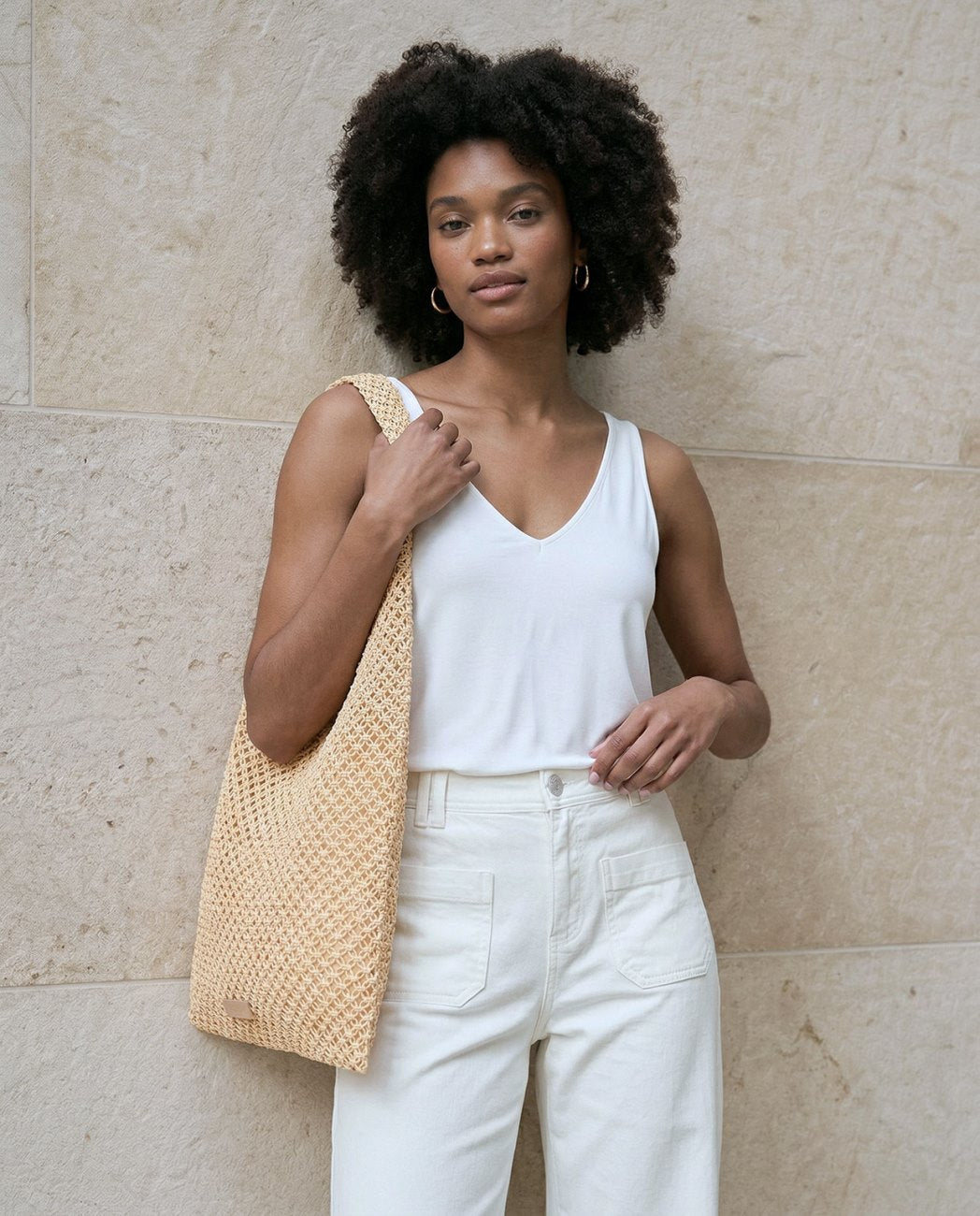 Bolso hombro de rafia hecho a mano Arena Surkana