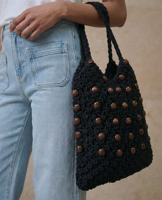 Bolso tejido a mano negro Surkana