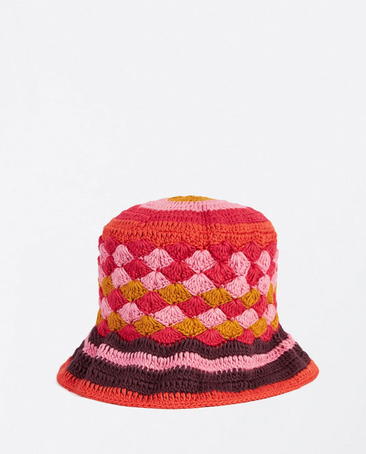 Gorro de playa, tejido crochet rayas multicolor fucsia Surkana