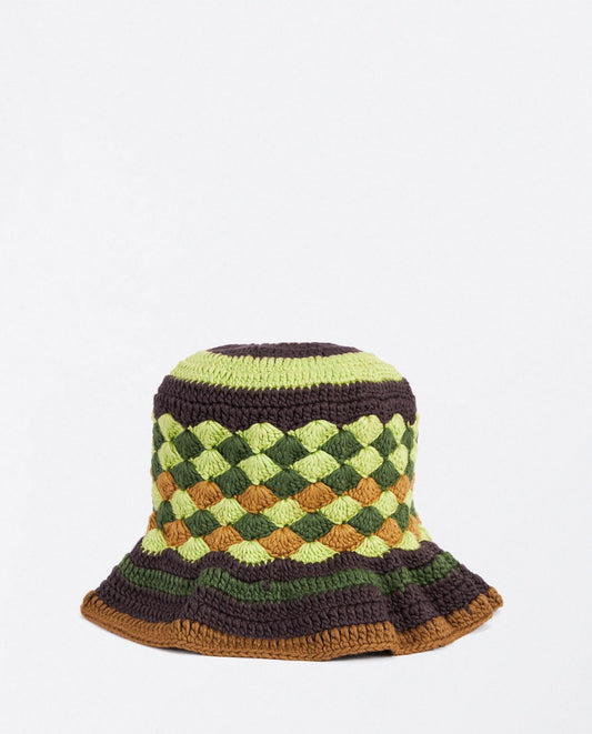 Gorro tejido crochet rayas multicolor verde Surkana