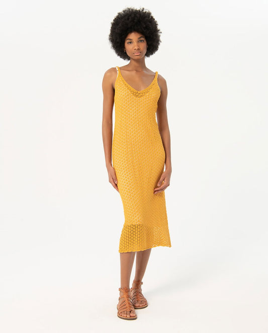 Vestido largo en punto de crochet amarillo Surkana